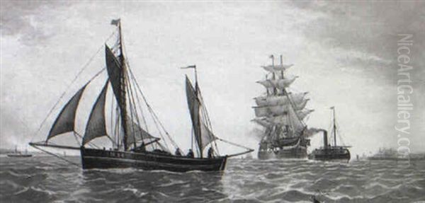 Off The Coast, Shoreham Oil Painting by Bernard Benedict Hemy