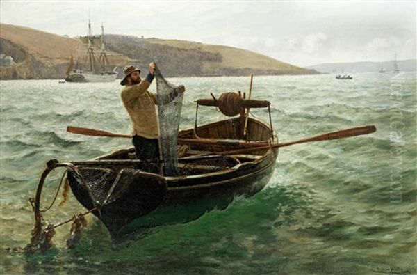 Tipping Out A Shrimp Trawl Oil Painting by Charles Napier Hemy