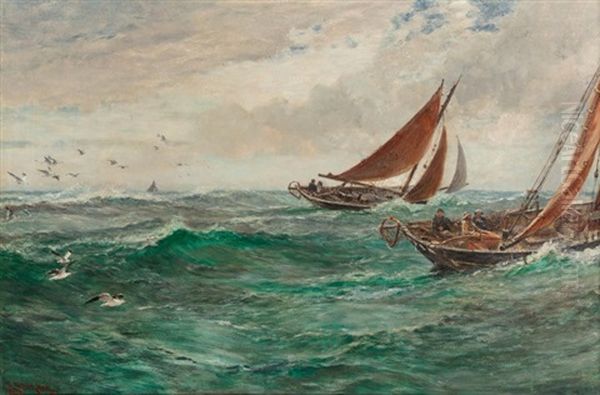 In The Track Of The Trawlers Oil Painting by Charles Napier Hemy