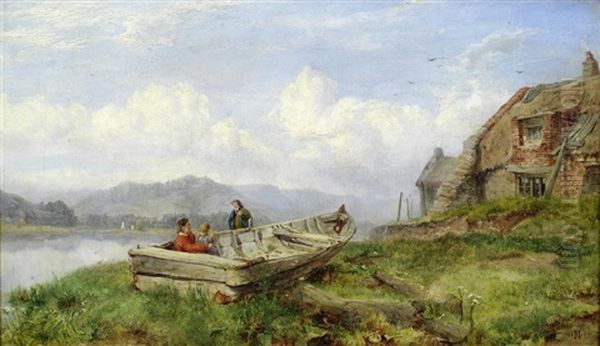 The Old Fisher Boat, Salmon Station On The Tyne Oil Painting by Charles Napier Hemy