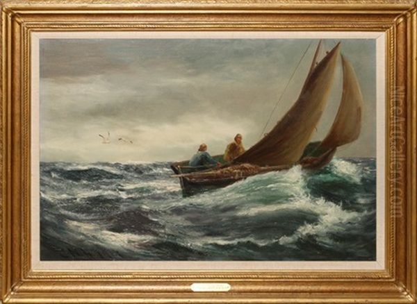 Sailboat On Choppy Water by Charles Napier Hemy