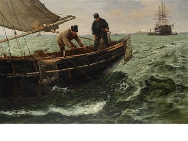 Hauling In The Nets Oil Painting by Charles Napier Hemy