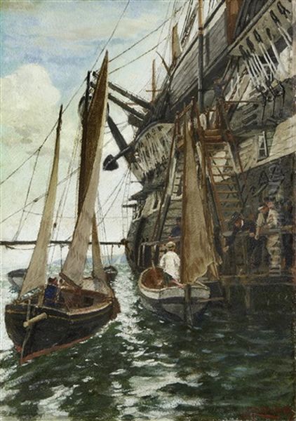 H.m.s. Ganges Oil Painting by Charles Napier Hemy