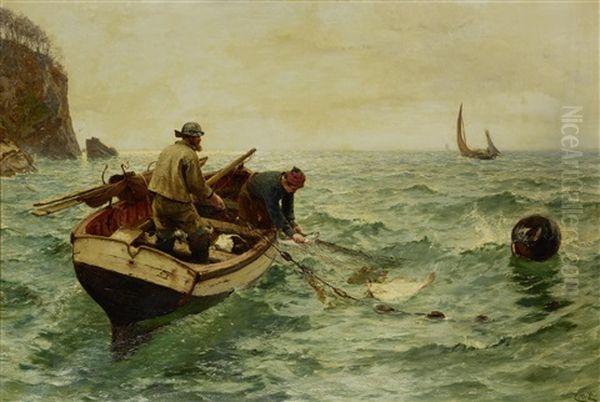 Hauling The Trammel Net Oil Painting by Charles Napier Hemy