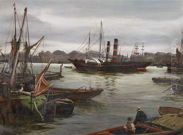 On The Tyne Oil Painting by Charles Napier Hemy