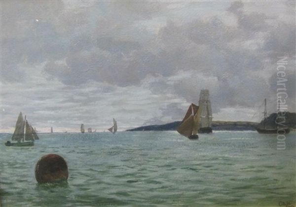 Sailing Vessels Offshore In A Bay by Charles Napier Hemy