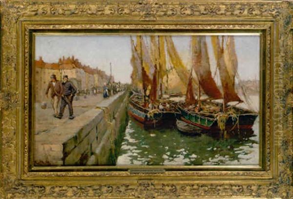 Schiffe An Der Mole Oil Painting by Charles Napier Hemy