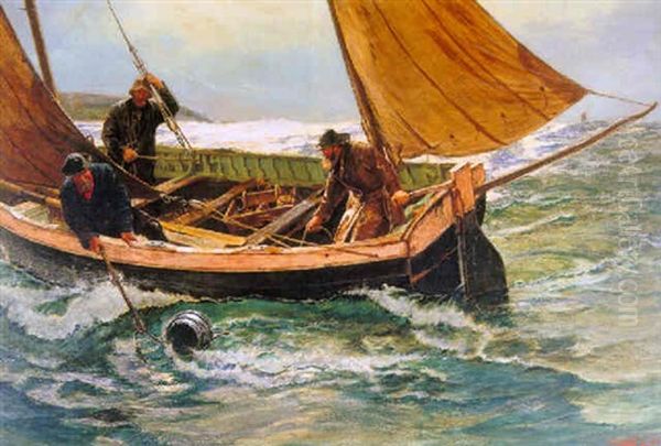 Fisherfolk Sorting The Catch Oil Painting by Charles Napier Hemy