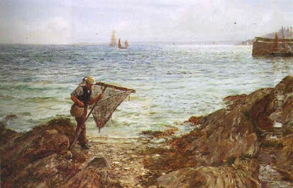 Shrimping, Churchfield, Falmouth Oil Painting by Charles Napier Hemy