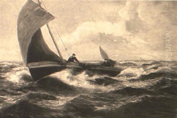 Sailboat On Rough Seas Oil Painting by Charles Napier Hemy