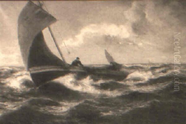 Sailboat On Rough Seas Oil Painting by Charles Napier Hemy