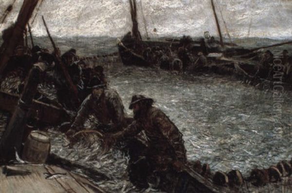 Harvesting The Catch Oil Painting by Charles Napier Hemy