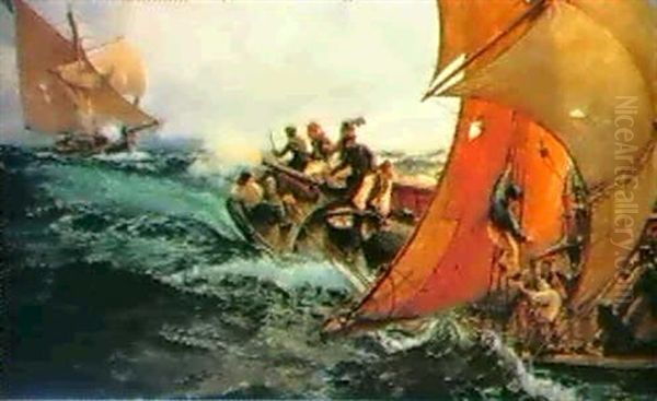 Smugglers, To Save Their Necks Oil Painting by Charles Napier Hemy