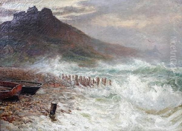 Coastal Scene With Castle Oil Painting by Thomas Marie Madawaska Hemy