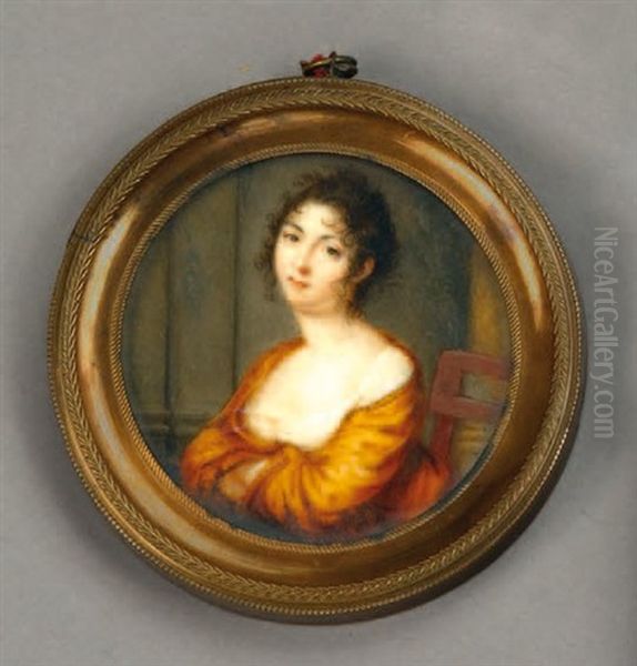 Portrait De Jeune Femme A L'echarpe Jaune Oil Painting by Charles Henard