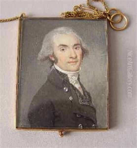 Portrait D'homme En Medaillon (+ Offrande A La Statue De L'amour; Verso) Oil Painting by Charles Henard