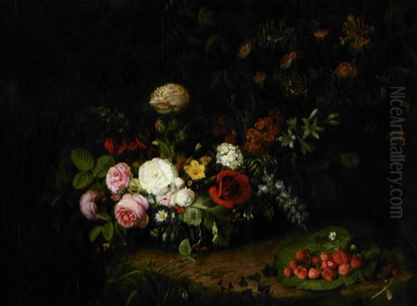 Opstilling Med Blomster I Skovbunden Oil Painting by Sophie Ernestine Henck