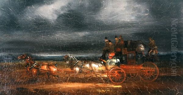 Stagecoach At Night Oil Painting by Charles Cooper Henderson