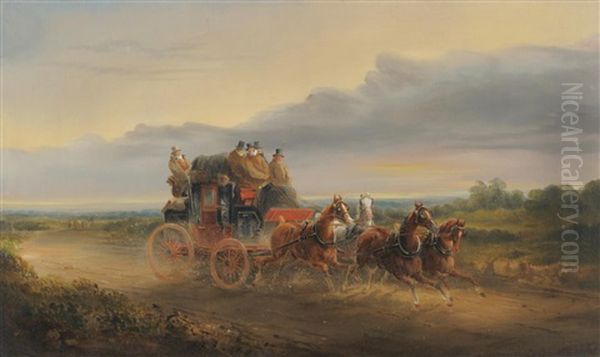 The London To Louth Mail Coach On An Open Road Oil Painting by Charles Cooper Henderson