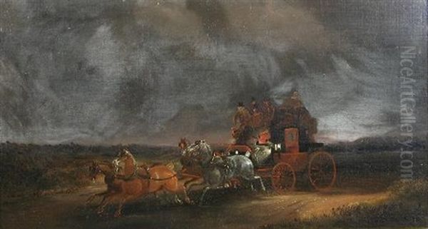 A Mail Coach On A Stormy Night Oil Painting by Charles Cooper Henderson