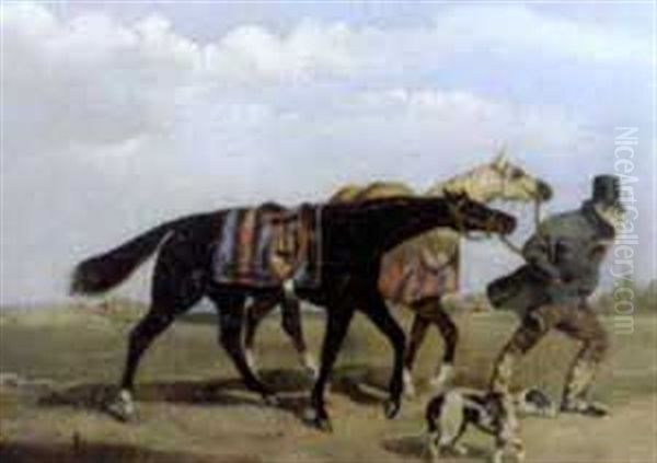 A Sportsman With Horses And A Terrier, Going Home Oil Painting by Charles Cooper Henderson