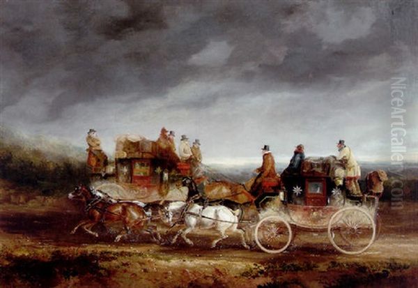 Two Royal Mail Coaches Passing On A Road Oil Painting by Charles Cooper Henderson