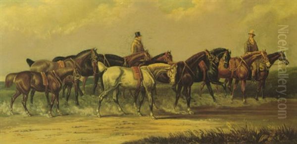 Two Riders With A Group Of Horses Oil Painting by Charles Cooper Henderson