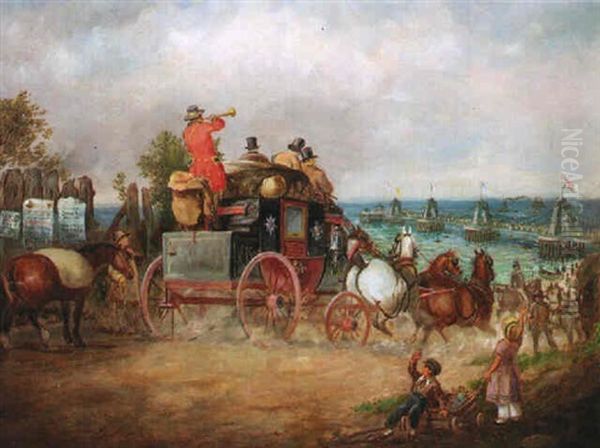 A Royal Mail Coach Arriving In Brighton Oil Painting by Charles Cooper Henderson