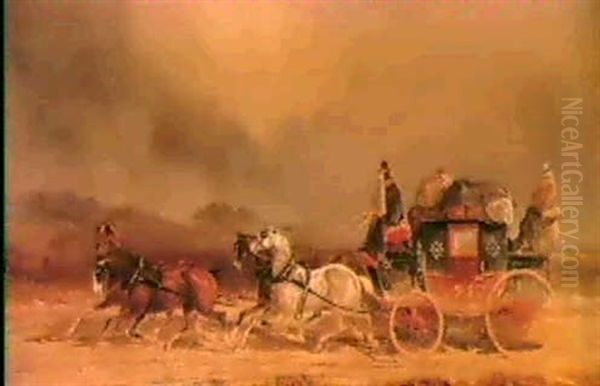 The Royal Mail Coach In A Storm, Also The Royal             Mail At Night Oil Painting by Charles Cooper Henderson