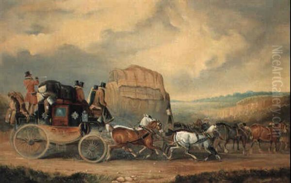 The Exeter-london Royal Mail Passing William Downe's Exeter Wagon Oil Painting by Charles Cooper Henderson