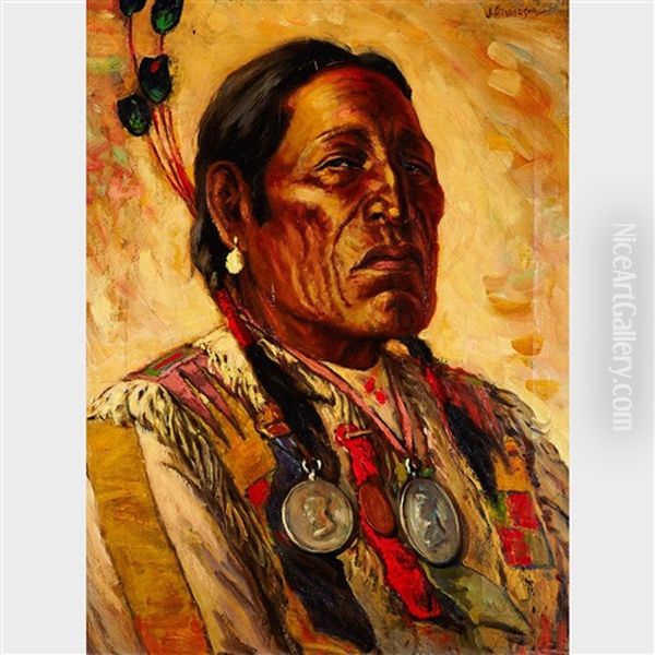 Portrait Of Chief-shot-on- Both-sides, Blood Indians (cardston), Alta by James Henderson