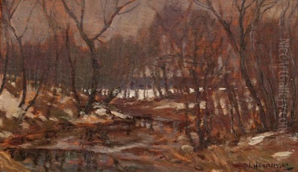 Stream In Winter Oil Painting by James Henderson