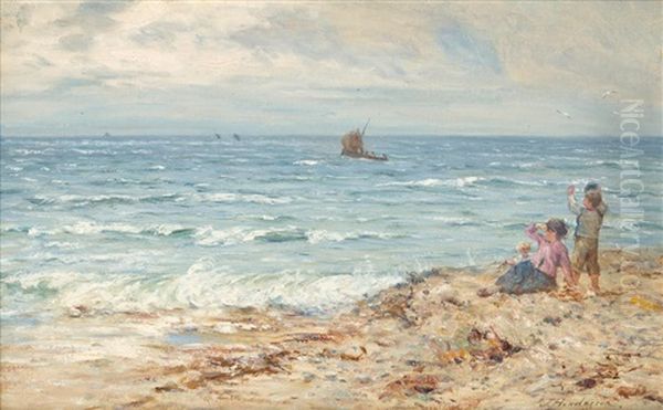 Children At The Seaside Oil Painting by John Henderson