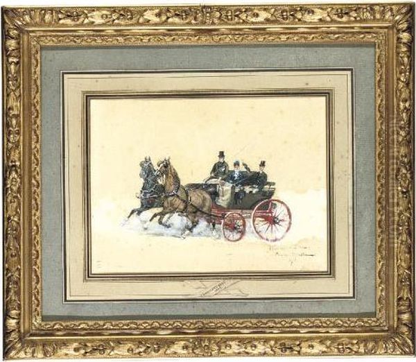 A Horse-drawn Carriage Oil Painting by Charles Jean Baptiste