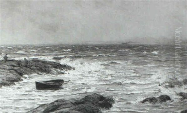 A Rocky Coast Oil Painting by John Henderson