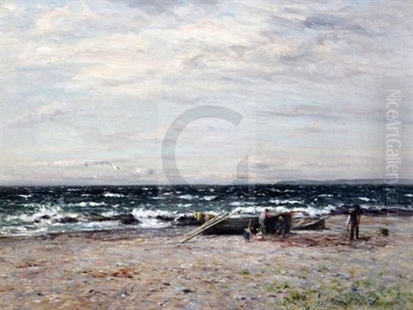 Fisherfolk On The Shore Oil Painting by Joseph Henderson