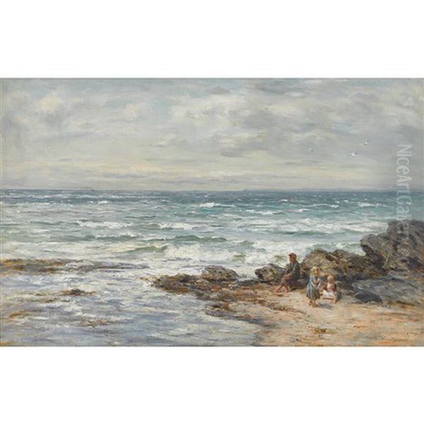 Children Along The Shore Oil Painting by Joseph Henderson