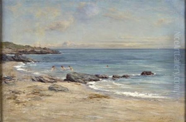 Bathing On The Ayrshire Coast Oil Painting by Joseph Henderson