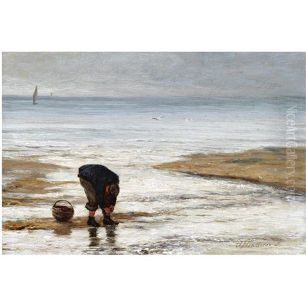 The Beach Comber (+ Bringing In The Nets At Dusk; Pair) Oil Painting by Joseph Henderson