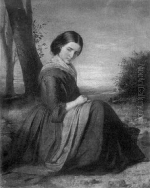 Young Woman Seated On Path Oil Painting by Joseph Henderson