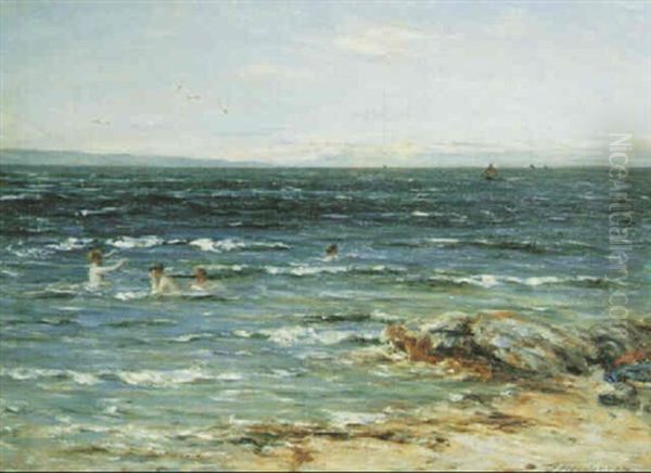 Playing In The Sea Oil Painting by Joseph Henderson