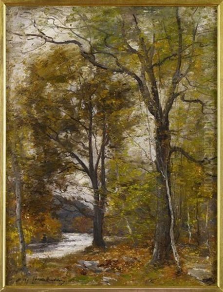 Wooded River Landscape, Autumn Oil Painting by Joseph Morris Henderson