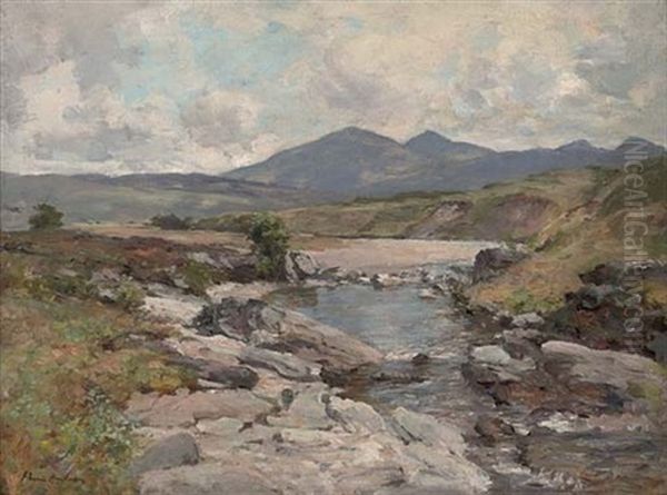 A Stream Through An Extensive Highland Landscape Oil Painting by Joseph Morris Henderson