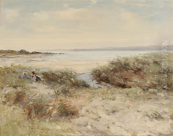 Children Playing Along A Windswept Shoreline Oil Painting by Joseph Morris Henderson