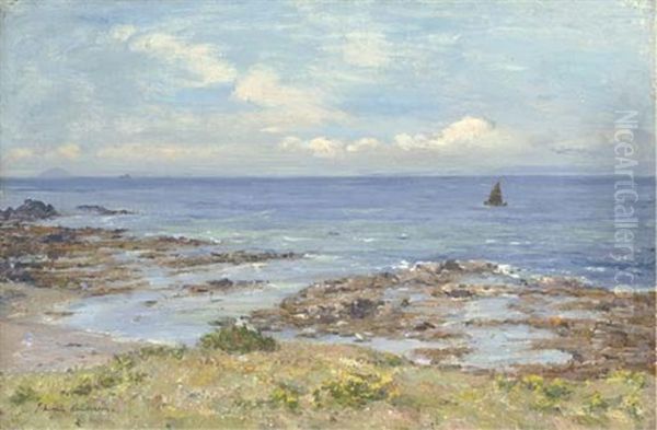 Coastline With Sailing Boat Oil Painting by Joseph Morris Henderson