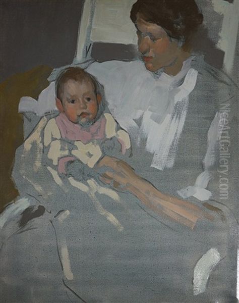 Portrait Of Wife And Daughter Oil Painting by William Penhallow Henderson