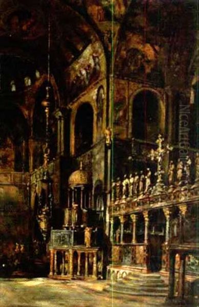 Interior Of St. Mark's Cathedral, Venice Oil Painting by Richard Hendorf