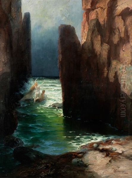 Flusslandschaft Mit Quellnymphen Oil Painting by Hermann Hendrich