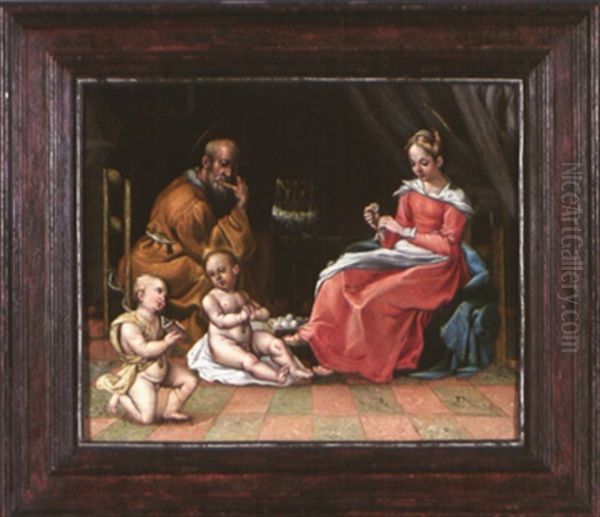 La Sainte Famille Et Saint Jean Baptiste Enfant Oil Painting by Dirck Hendricks