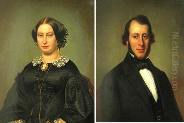 A Portrait Of A Gentleman (+ A Portrait Of His Wife; Pair) Oil Painting by Barend Leonardus Hendriks